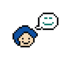 Fototapeta premium Cute pixel cartoon 8bit character man feel love happy happiness emotion lifestyle decoration life style 8 bit male boy happy favorite like mood game 8bit isolated PNG vector.