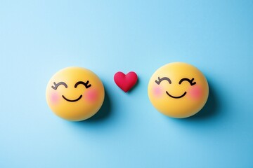 Cheerful Yellow Emojis with Heart on Blue Background