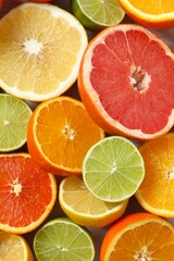 Fototapeta premium Tropical fruits background. Summer concept. Flat lay, top view, copy space