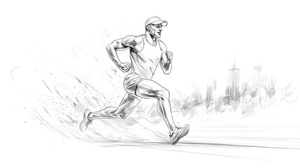 Obraz premium Sketch of a muscular man running in a city.