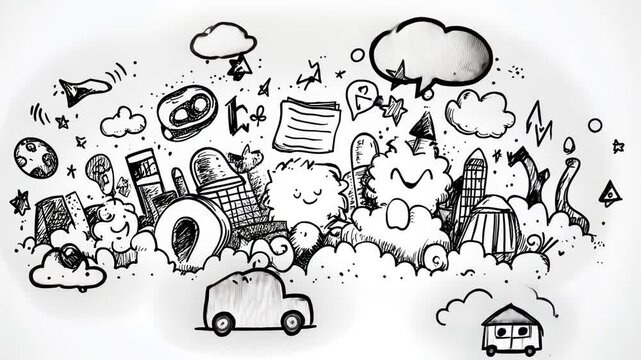 Business Cloud Icon Set Hand Drawn Sketch Illustrations
