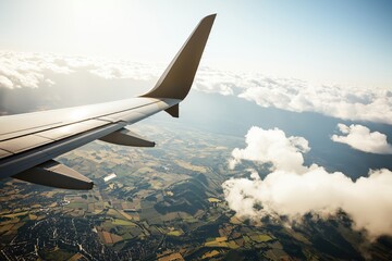 Fototapeta premium Private luxury jet gliding through stunning morning sky amidst sunlit clouds at sunrise