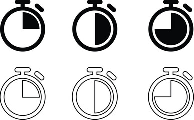 Clock with arrow circle Time icon flat line set symbol isolated on transparent background. vector for apps or web Alarm clock Watch countdown Stopwatch sign. Hours, minutes and seconds concept
