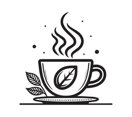 Black and white one line art icon drawing a coffee with white background
