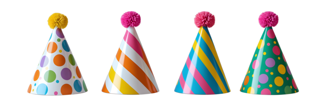 colorful party caps with festive designs, ideal for decorating birthday celebrations, kids' parties, and creating joyful moments with vibrant decorations	