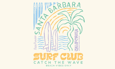 Abstract palm tree  art . Summer good vibes vector graphic design for apparel, stickers, posters, background and others. Live in the sunshine. Santa Barbara beach. Paradise life abstract artwork.