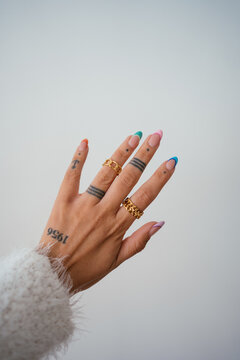 Hand with rings and with a manicure done