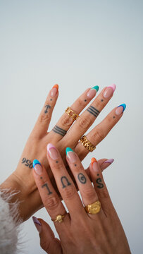 Hand with rings and with a manicure done