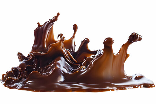 Slow-flowing thick chocolate cream drips gently, isolated against a pristine white background.