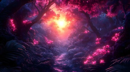 Fototapeta premium Magical Glowing Enchanted Dreamscape with Mystic Forest and Ethereal Lighting