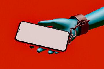 A hand holding a phone symbolizing technology dependence and control