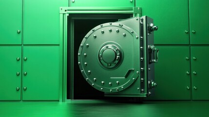 Ajar Vault Door Green Metal Security Safe Bank  Protection  Security System  Financial Safety