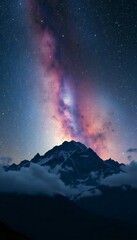 Cosmic Beauty: Mountains Under a Starry Sky