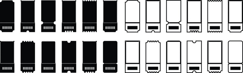 Raffle ticket icon. Vector for apps or website image isolated on transparent background. Ticket for event or program access icon in flat, line set. Tickets or Coupons, credit card, chip card symbol.