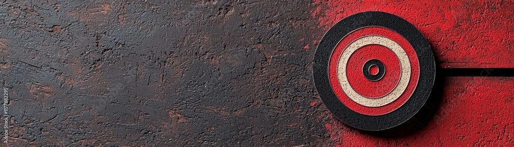Poster a close-up view of a dartboard on a textured surface, highlighting the target's concentric circles a
