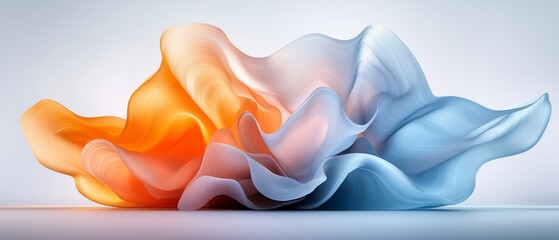 Abstract Blue and Orange Swirling Fabric Flowing Wave Design Modern Art Background
