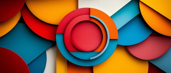 Obraz premium Abstract Colorful Geometric Design with Overlapping Circles and Layers of Red Orange Blue and Teal