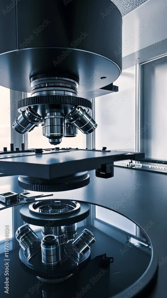 Poster advanced microscope setup in a laboratory focused on high-resolution observations and research exper