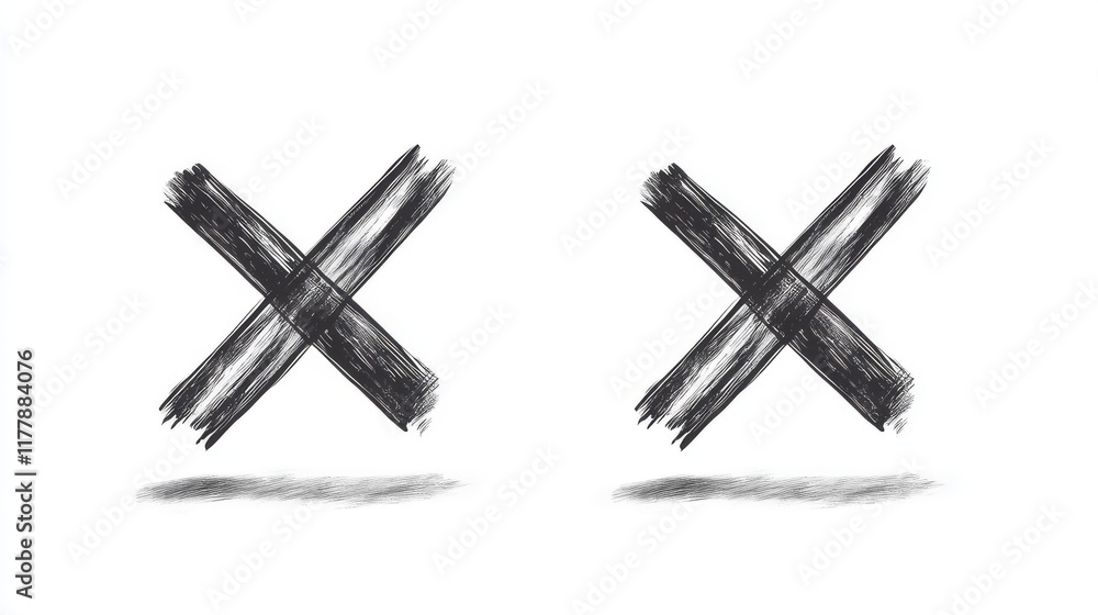 Poster two grunge hand drawn brush strokes - cross x and check mark on. check boxes for no and yes buttons 