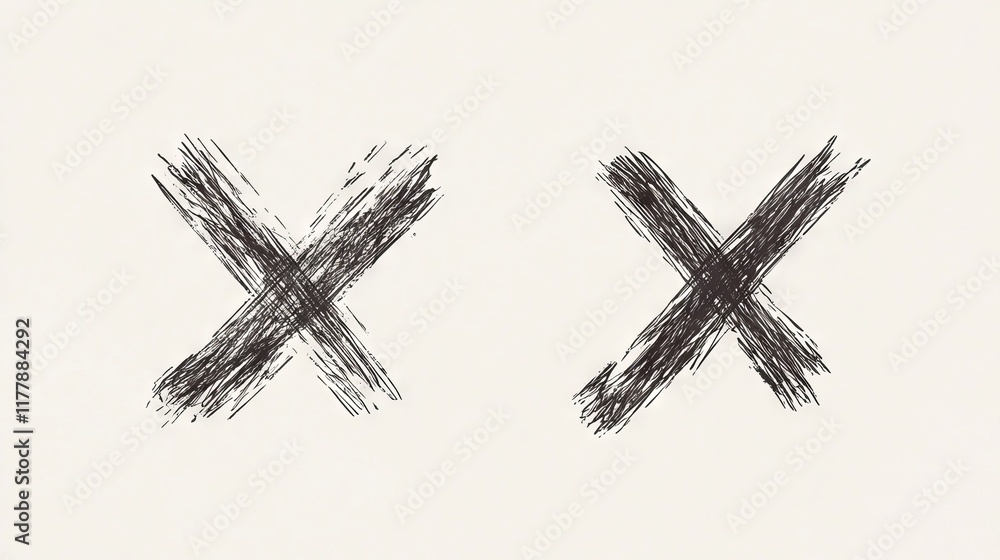 Poster two grunge hand drawn brush strokes - cross x and check mark on. check boxes for no and yes buttons 
