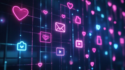 3d render social media and technology, online social communication applications concept, emoji, hearts, chat on light blue background. Vector illustration