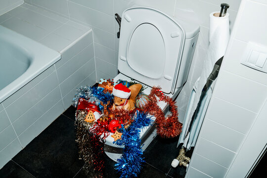 christmas ornaments in the toilet