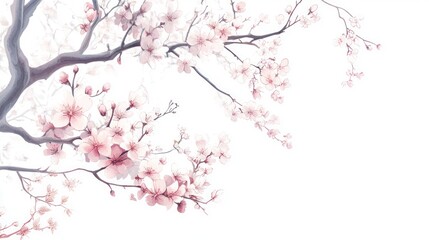 Spring blossom branch, delicate flowers, white background, soft light, website banner