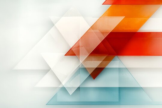 Abstract Geometric Design Overlapping Transparent Triangles and Rectangles in Red Orange White and