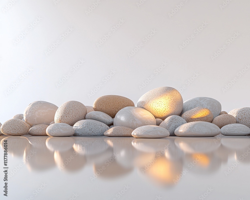 Poster zen atmosphere with smooth pebble arrangement in mocha minimalist design calm environment aesthetic 