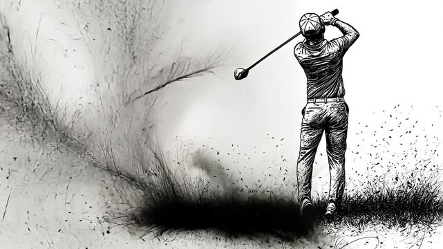 Monochrome Vector Illustration of a Golfer Woman in Doodle Style