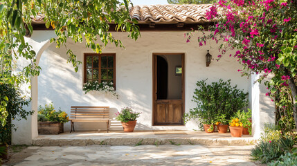 Fototapeta premium Mediterranean Home with Whitewashed Walls and Terracotta Roof