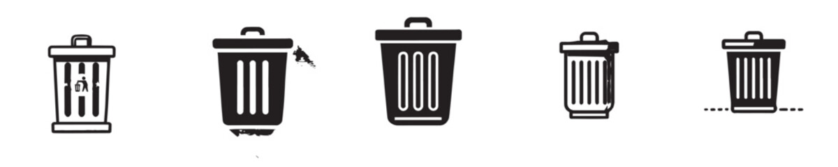 Vector collection of trash can icons with simple designs