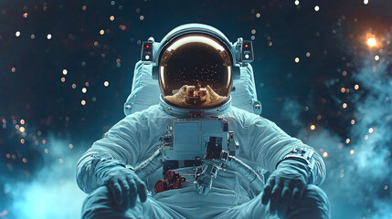 Astronaut reviewing gym class schedule in a futuristic space environment