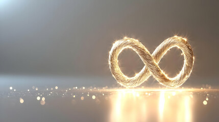 Golden rope infinity symbol, glowing, abstract background, concept eternity, website banner