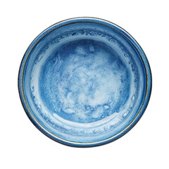 Blue ceramic bowl of fresh greek yogurt or sour cream isolated on transparent background.