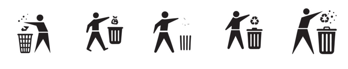 Collection of vector illustrations of people throwing rubbish suitable for warnings