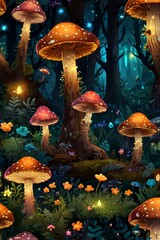 Fototapeta premium Enchanted forest scenes with glowing mushrooms, fireflies, or magical creatures.