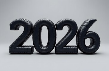 Numbers 2026 made from black car tires on a gray background