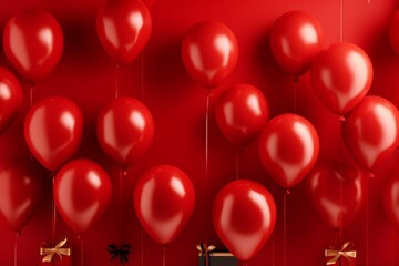 Elegant card design featuring red and gold balloons with a central gold thread frame