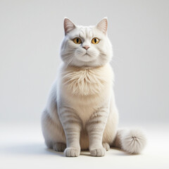 Healthy pretty young adult tortie British Longhair cat, sitting up straight. 
Looking towards camera with attitude. Isolated cutout on a transparent background.