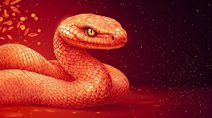 Fototapeta premium snake in the background Radiant Gold Snake – Zodiac Symbol of Prosperity for 2025, Perfect for Lunar New Year Decor and Cards. Lunar Festive Zodiac in Gold Linework