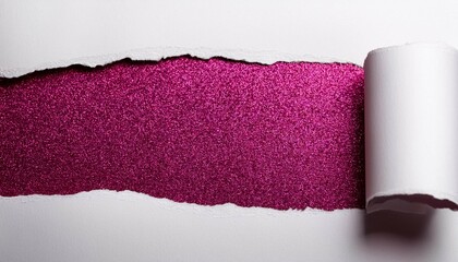 Obraz premium torn white paper revealing a dark pink glitter background