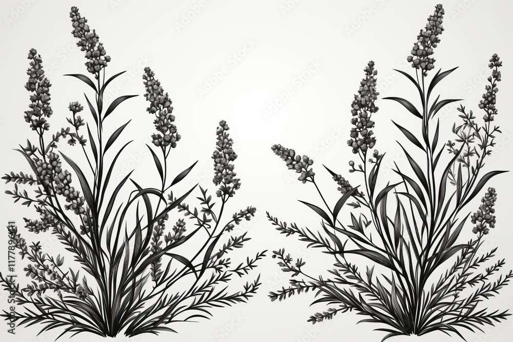 Poster minimal botany: open the card to a hand drawn leaf or herb design in one corner. use a light backgro