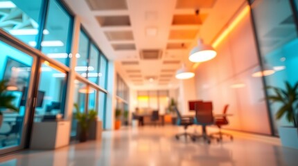 Blurred of a warm light modern office interior background