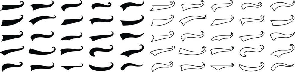 Sporty swirling tail icon in flat line set. football, baseball typography swashes Texting tail for lettering or old varsity sport logo vector for apps or web retro isolated on transparent background