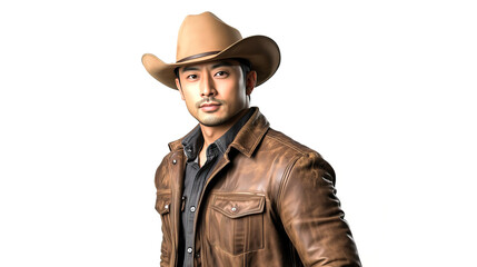Fototapeta premium asian male cowboy model isolated on white background