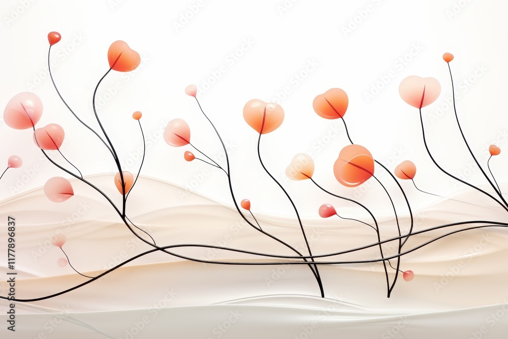 Aufkleber elegant minimalist card design featuring flowing lines and flower buds for custom text space