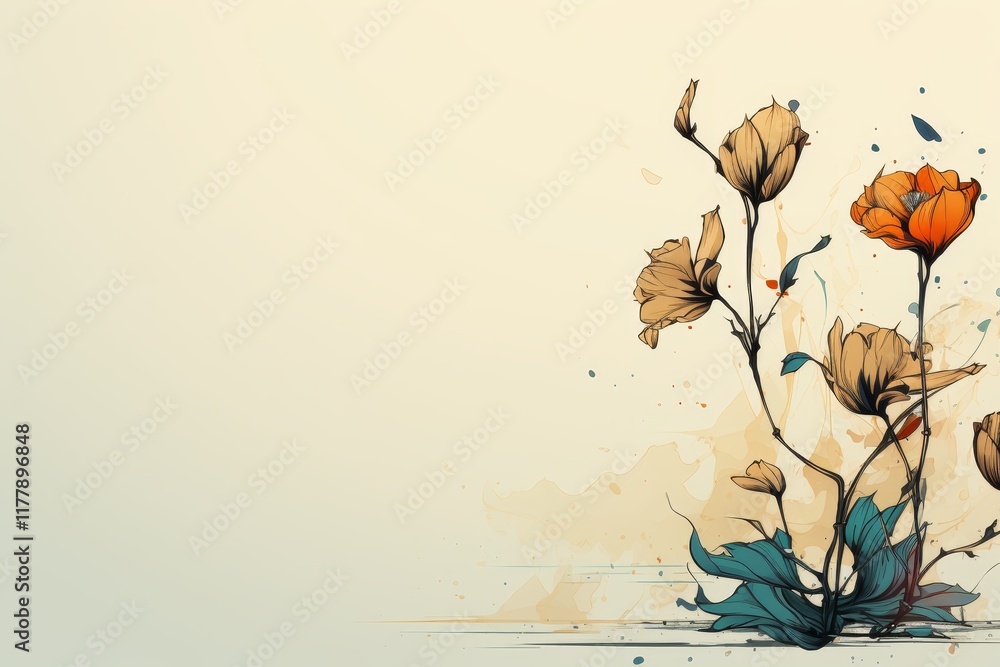 Aufkleber organic lines: imagine a card with elegant, flowing lines that create the shape of a flower. use a m