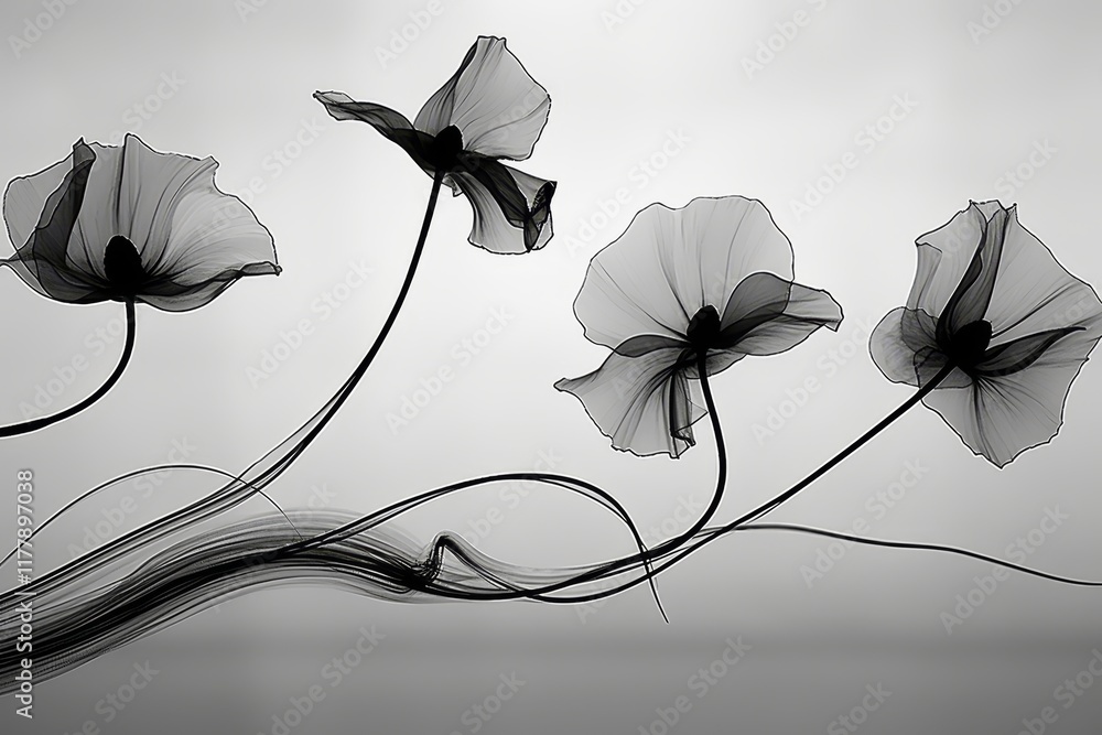 Poster elegant minimalist card design featuring flowing floral lines and subtle buds for text space