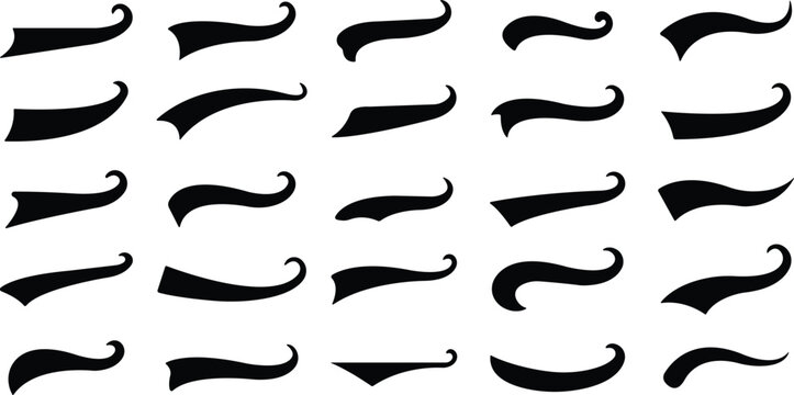 Sporty swirling tail icon in flat set. football, baseball typography swashes Texting tail for lettering or old varsity sport logo vector for apps or web retro isolated on transparent background